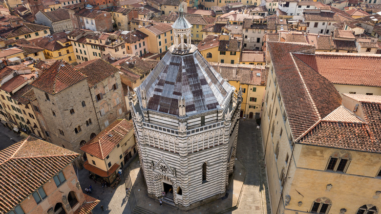 Aerial view of the Battistero di San Giovanni in Pistoia, Italy